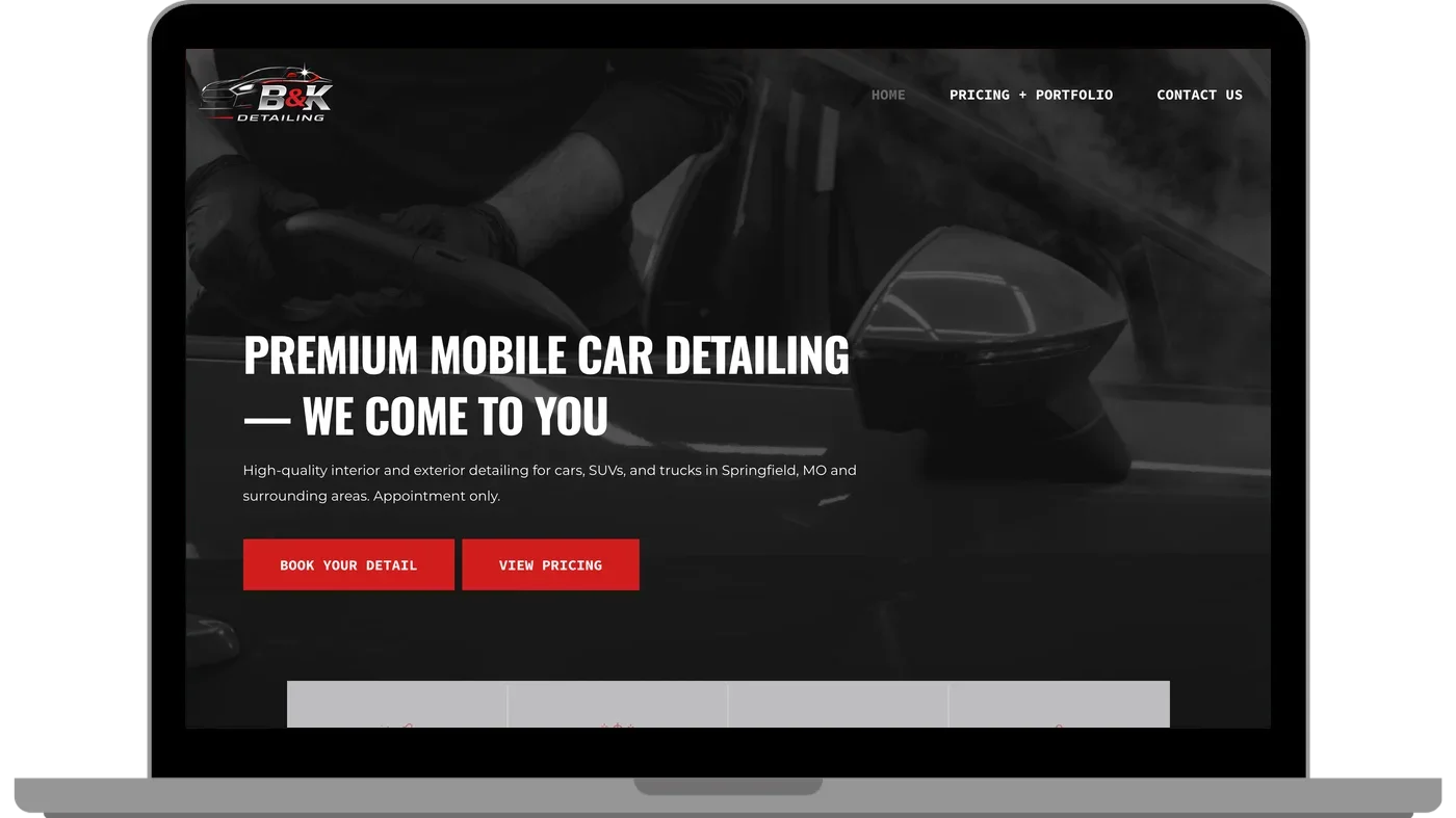 B&K Detailing's website on a laptop
