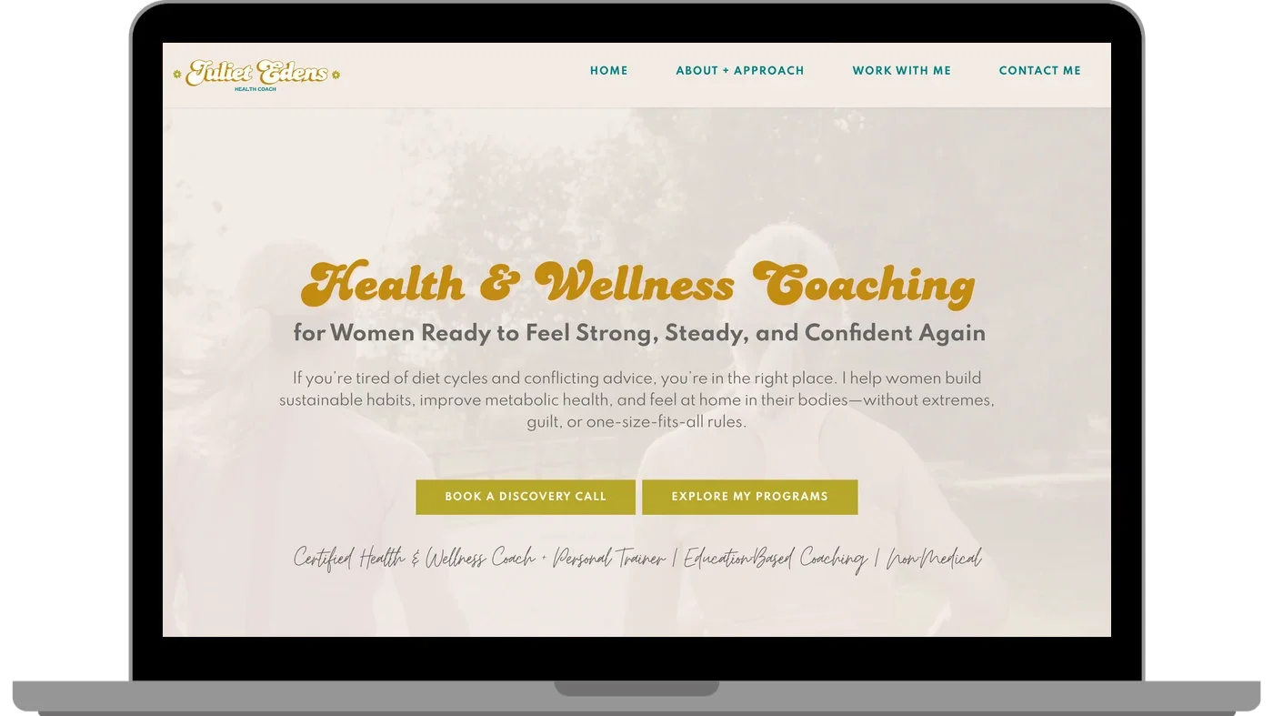Coach Juliet Edens's website on a laptop