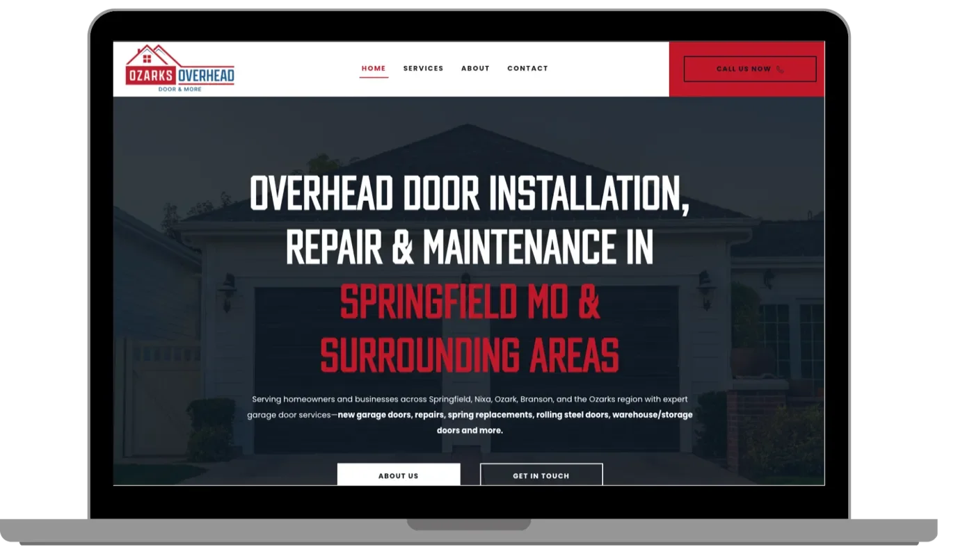 Ozarks Overhead Door & More's website on a laptop