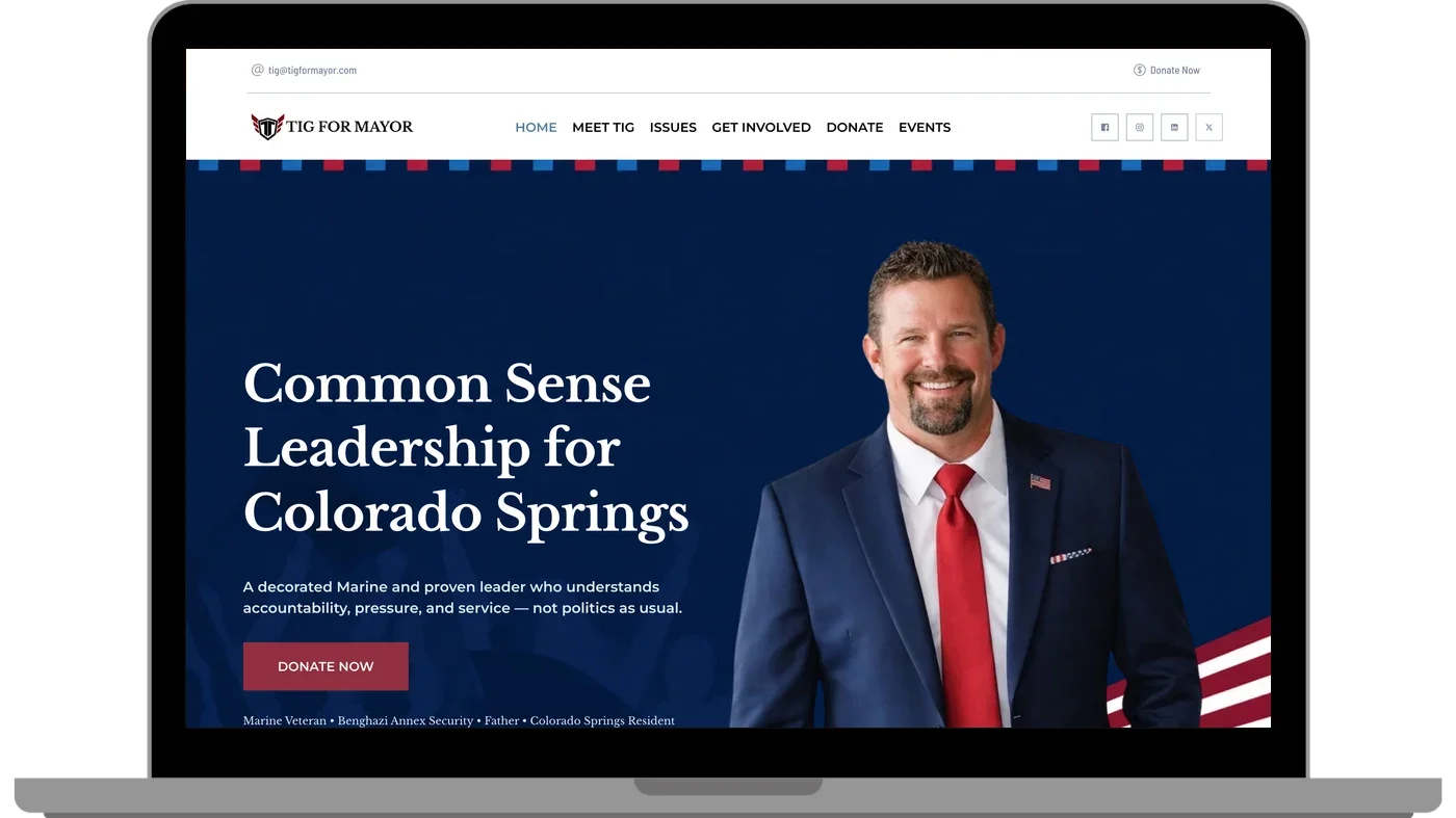 Tig For Mayor's website on a laptop