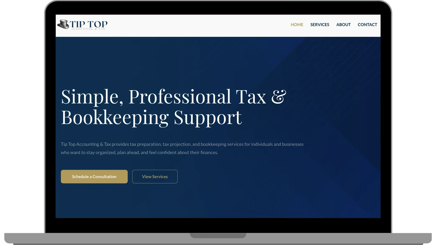 Tip Top Accounting & Tax's website on a laptop